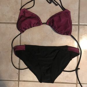 Pink and black fishnet bikini